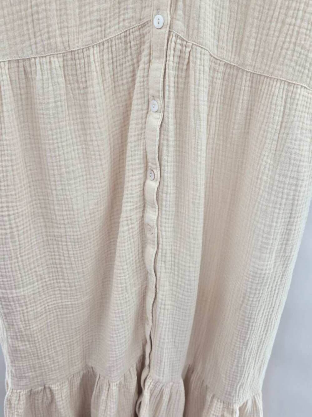 Chelsea & Theodore Cream 100% Cotton Gauze Button Down Midi Dress Size Large - Picture 8 of 14